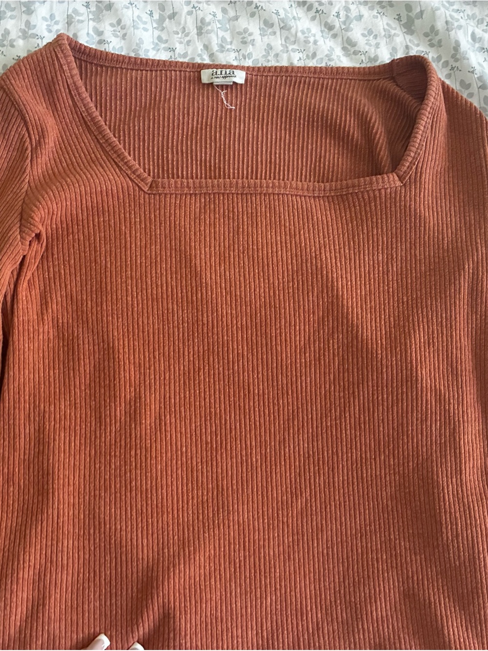 a.n.a Rust Ribbed Square-Neck Knit Top